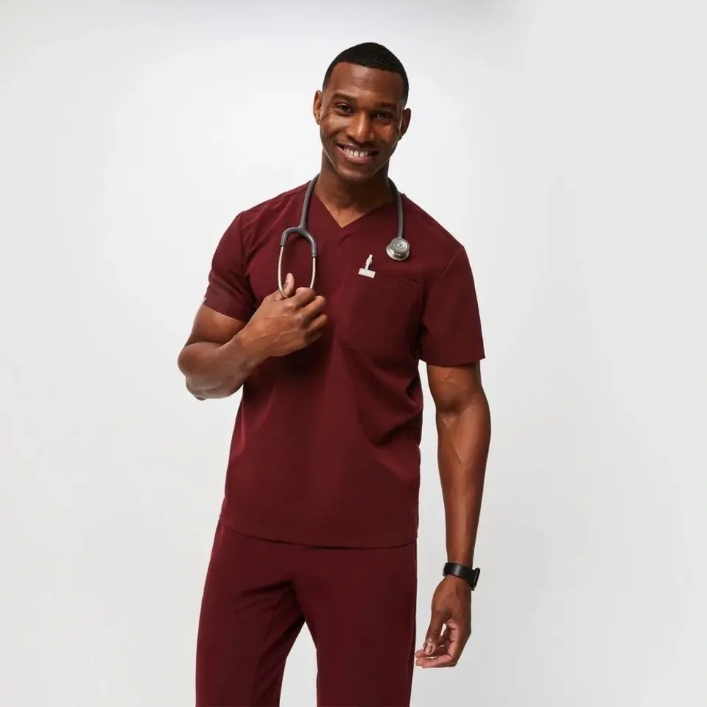 Figs Leon Men's Burgundy Scrub Top (Size M)